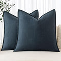 MIULEE Decorative Linen Pillow Covers 20x20 Inch Navy Blue ​Boho Farmhouse​ by MIULEE