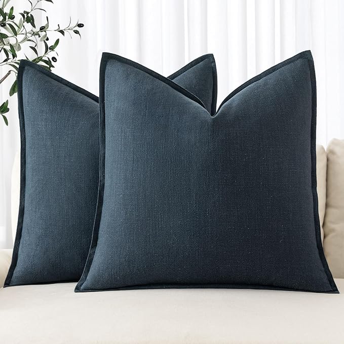 MIULEE Decorative Linen Pillow Covers 16x16 Inch Navy Blue ​Boho Farmhouse​ by MIULEE