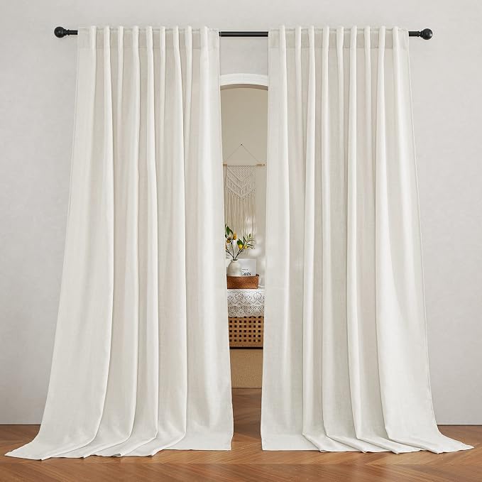RYB HOME Faux Linen Blended Sheer Curtains, Light Filtering Ariy Vertical by RYBHOME
