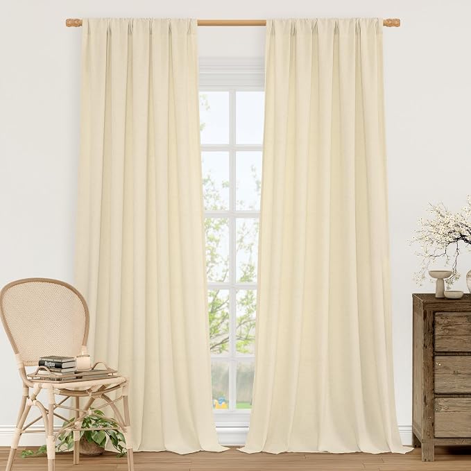 LAMIT Beige Linen Curtains 84 inches by LAMIT