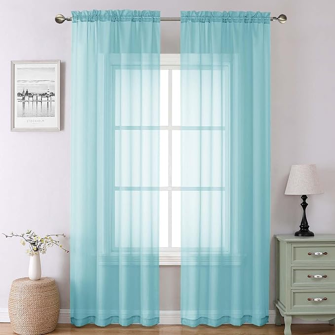 Lecloud Aqua Sheer Curtains for Living Room 90 Inches Long 2 Pcs, Voile Solid by Lecloud
