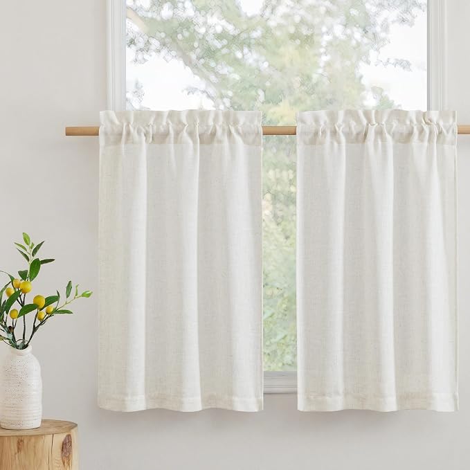 RYB HOME Kitchen Curtains Over Sink 36 inches Length, Linen Blend Semi Sheer by RYBHOME