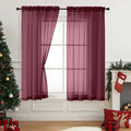 Burgundy Sheer Curtains 63 Inch Length 2 Panels, Voile Sheer Curtain by Home