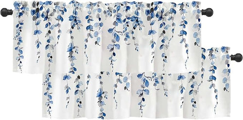 2 Pack Watercolor Blue Leaves Window Valance by debraleye
