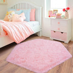 4x4.6 Feet Pink Hexagon Rugs for Princess Tent, Ultra Soft Fluffy Hexagon Area - Image 2