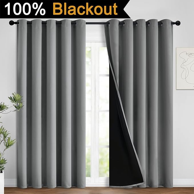 Yakamok 100% Blackout Lined Panels, Thermal Insulated Blackout Curtains - Image 2