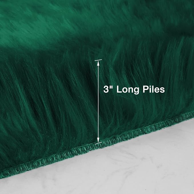 duduta Emerald Green Faux Sheepskin Round Rug 4x4 ft, Fluffy Shag Fur Bedroom - Image 2