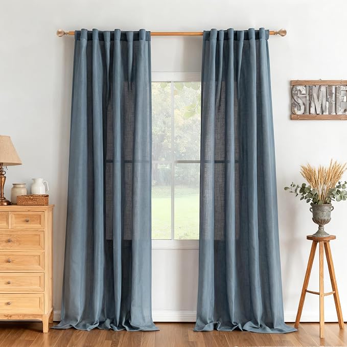 MYSKY HOME 96 Inches Semi Sheer Sliding Door Curtains Farmhouse Light Filtering - Image 8
