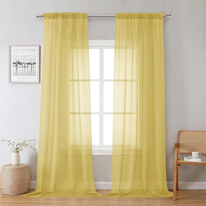 Lecloud Yellow Sheer Curtains 96 Inches Long 2 Panels, Gauzy Light Filtering by Lecloud