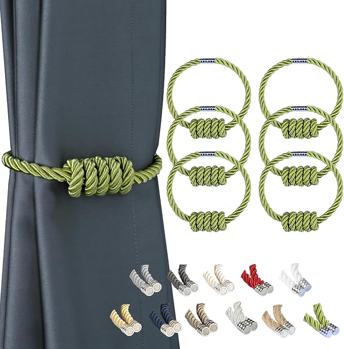 BEL AVENIR Magnetic Curtain Tiebacks, Decorative Drapery Holdbacks Modern Woven by BELAVENIR
