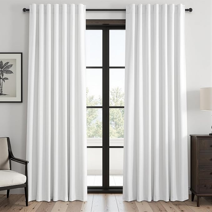 Beige White Linen blackout curtains 84 inch long 2 Panels 100% Black out Linen by Topfinel