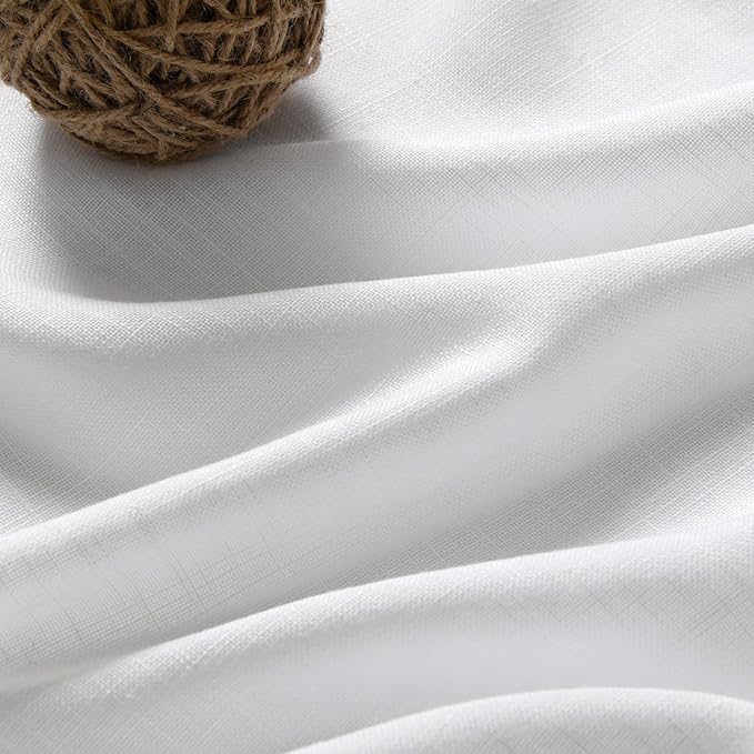 White Linen Curtains 96 Inches Long 2 Panels Set Back Tab Rod Pocket Semi Sheer - Image 3