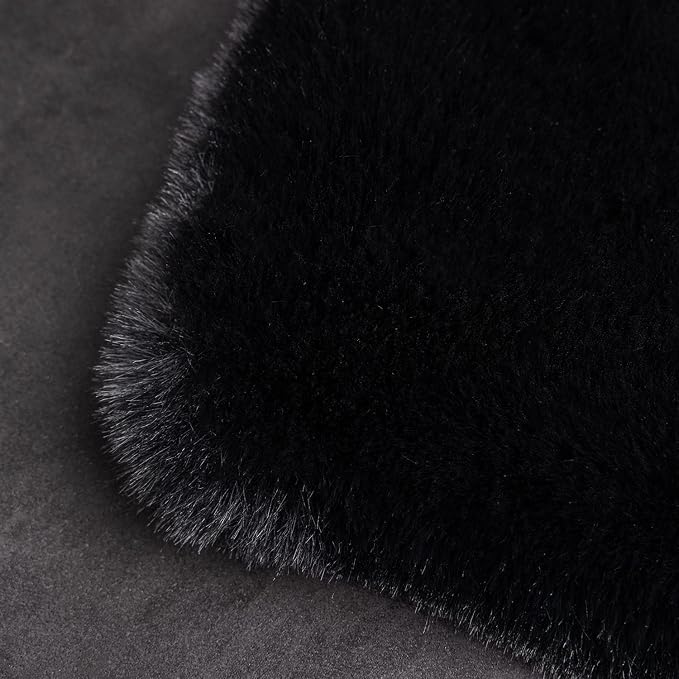 Ghouse Faux Rabbit Fur Round Rug 6ft Black Round Rugs - Image 6