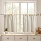 Boho Kitchen Cafe Curtain 24 Inch Length, 36 Inch Width, Single Panel Beige - Image 2
