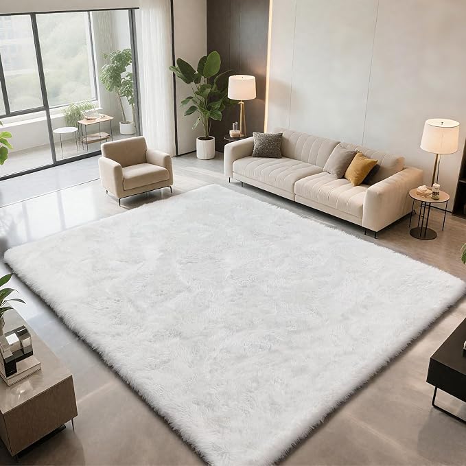 Shag Area Rugs for Bedroom Living Room, 5X8 Ultra Soft White Fluffy Area Rugs - Image 3