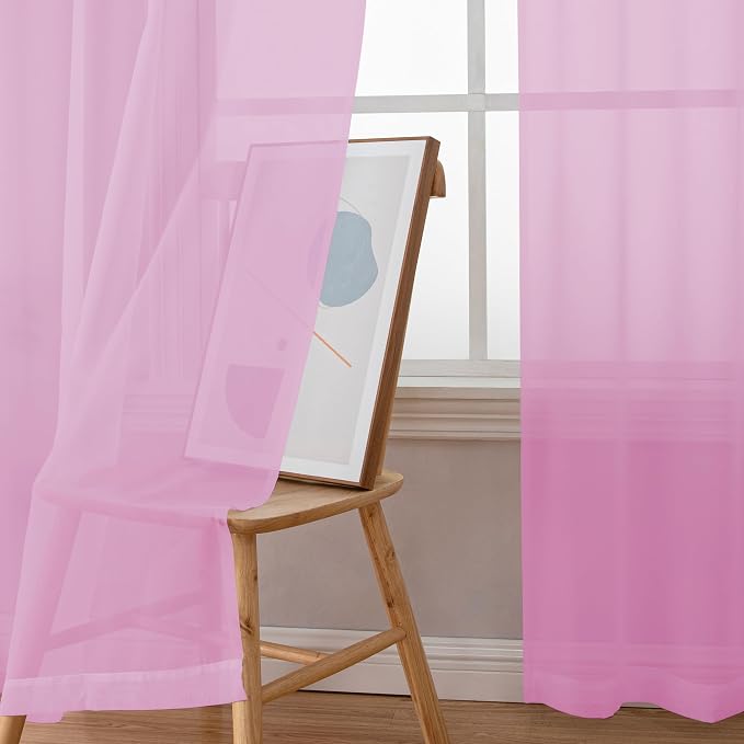Simplebrand Pink Sheer Curtains 96 Inches Long, Light Filtering Rod Pocket - Image 4