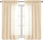 DWCN Beige Sheer Curtains Semi Transparent Voile Rod Pocket Curtains - Image 9