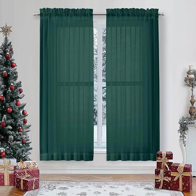 OWENIE Sheer Curtains 63 inch Length 2 Panels Set, Light Weight Soft Solid by OWENIE