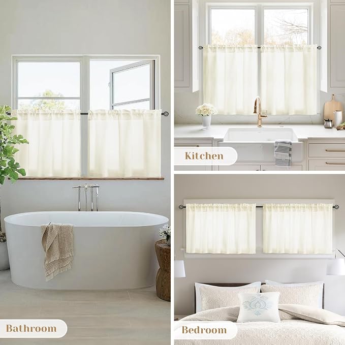 HOMEIDEAS Non-See-Through Cream Yellow Privacy Sheer Kitchen Curtains, 30 X 36 - Image 8