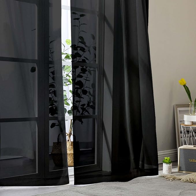 Black Sheer Curtains for Bedroom Living Room 45 Inch Length 2 Panels, Soft Airy - Image 8