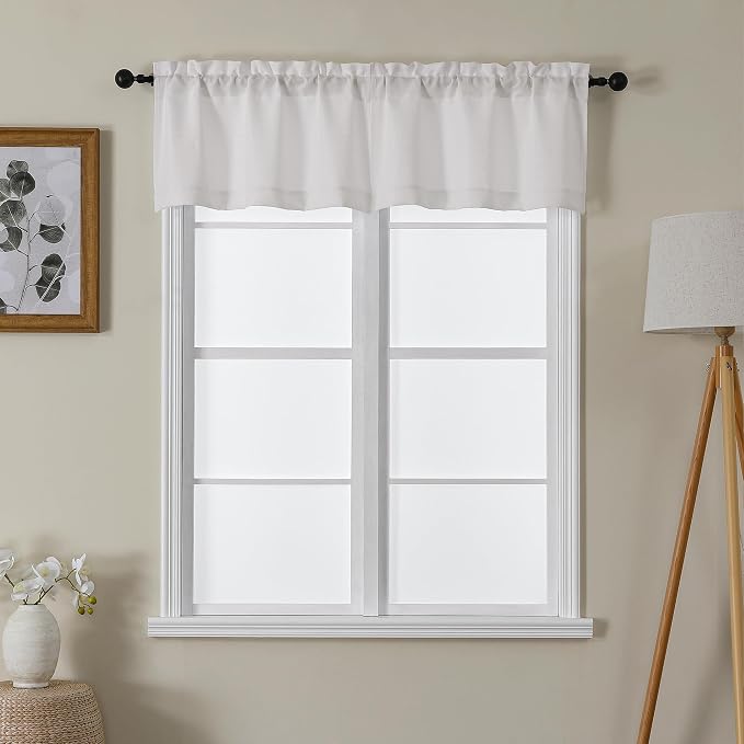 Chyhomenyc Cream Valance for Windows, Light Filtering Faux Linen Textured Small by Chyhomenyc