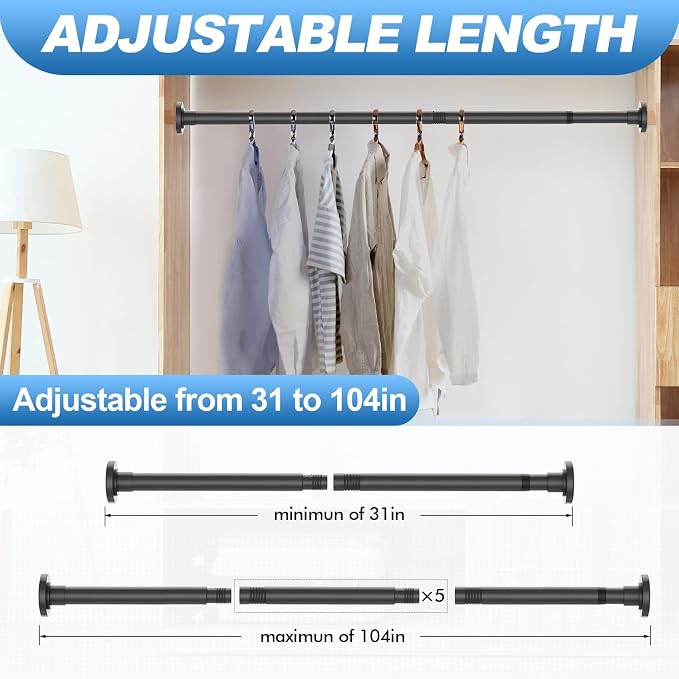 CorkLatta Black Shower Curtain Rod 31 to 104 Inch, 1 Inch Diameter Adjustable - Image 4