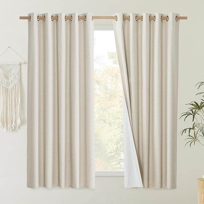 NICETOWN Natural 100% Blackout Short Curtains 63 inches Lenghth Burg - Image 2