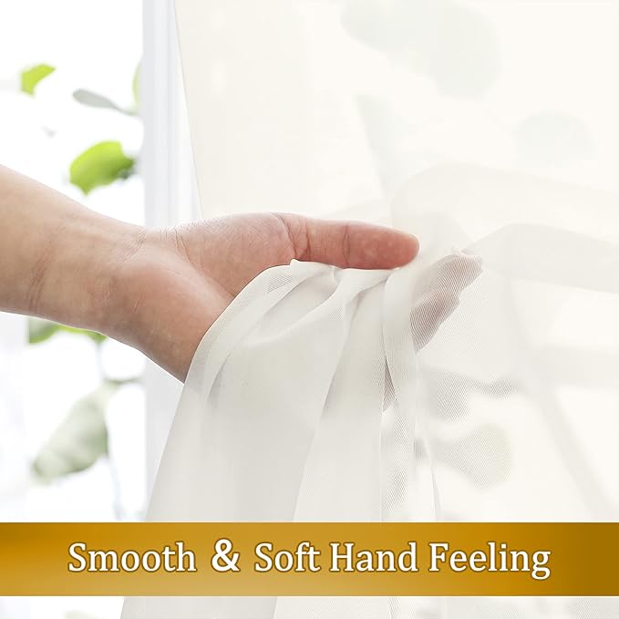 Aiyufneg Ivory Sheer Curtains 36 inch Length Kitchen Tiers Short Voile - Image 4
