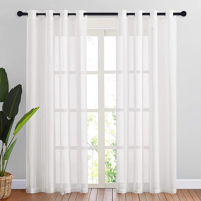 NICETOWN White Sheer Doorway Curtains 80 inches Long, Grommet Semi Sheer Flax by NICETOWN