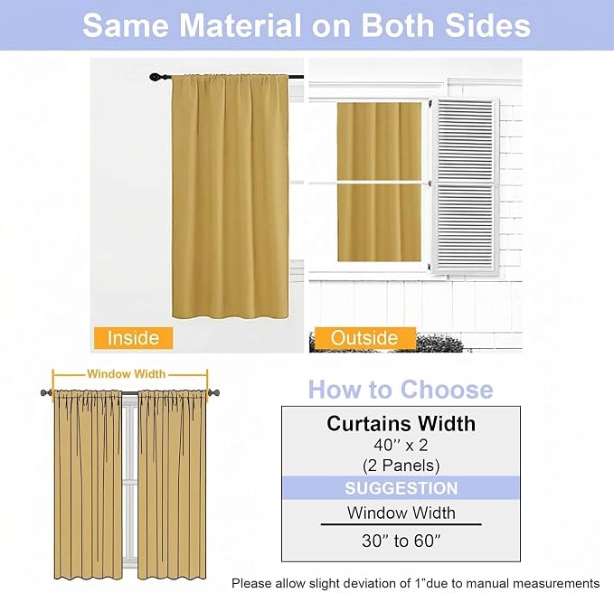 Simplebrand Ava Bright Gold Short 36 Inches Blackout Curtain 2 Panels Set - Image 9