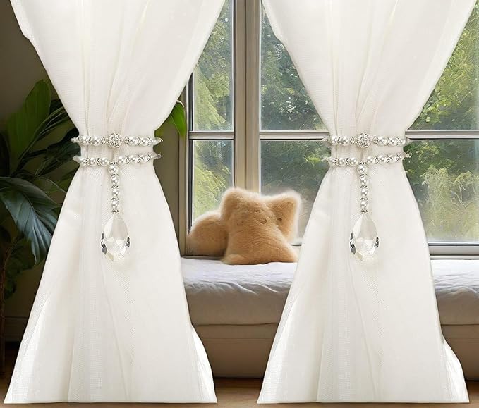 SUQ I OME 1 Pair of Luxury Pearl Beaded Magnetic Curtain Tieback and Holdback - Image 3