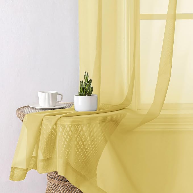Lecloud Yellow Sheer Curtains 96 Inches Long 2 Panels, Gauzy Light Filtering - Image 6