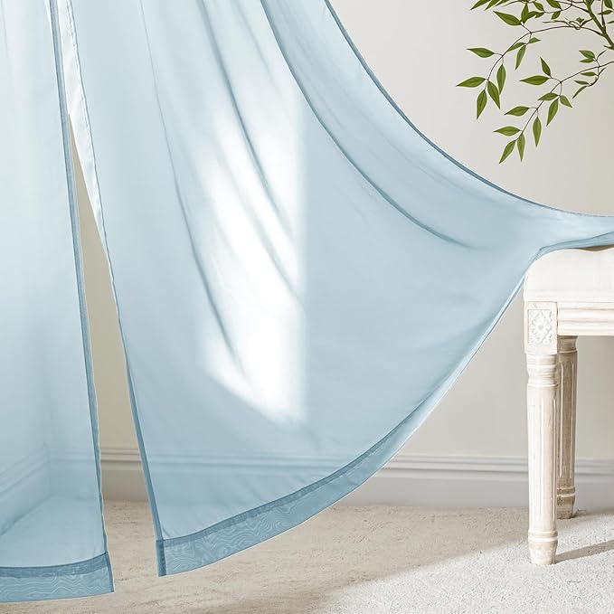 MIULEE Sky Blue Sheer Curtains 96 Inches Long, 4 Panels Set, Light Filtering - Image 6