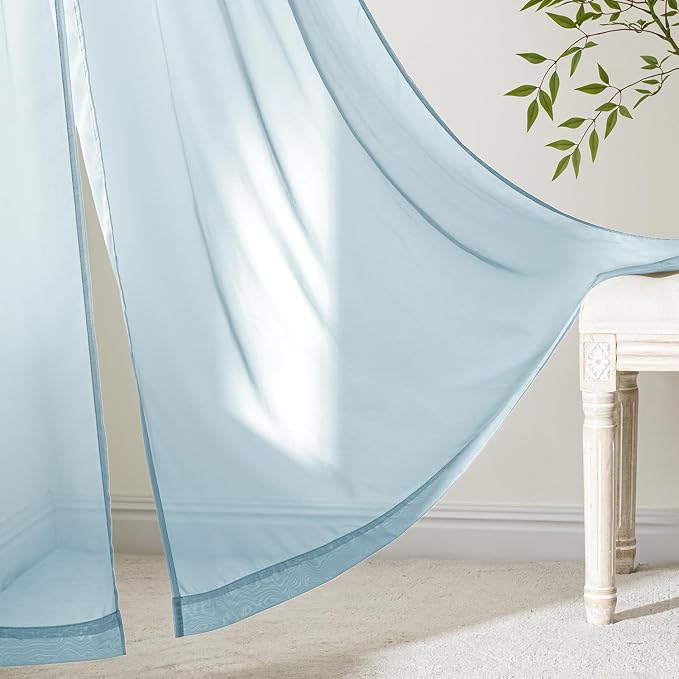 MIULEE Sky Blue Sheer Curtains 63 Inches Long, 4 Panels Set, Light Filtering - Image 7