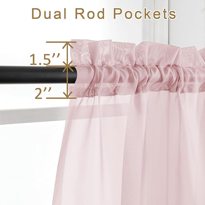 Chyhomenyc Sheer Valance Tiers Curtains 2 Panels, Elegant Light Filtering Rod - Image 3