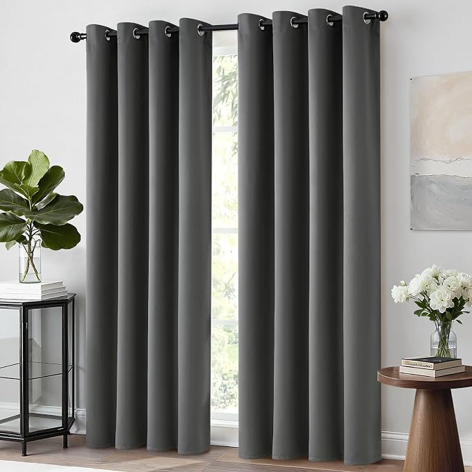 Yakamok Dark Grey Blackout Curtains, Grommet Thermal Insulated Room Darkening - Image 2