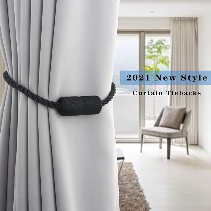 6 Pack Black Strong Magnetic Curtain Tiebacks Outdoor Elegant Decorative Tie - Image 6