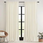 RYB HOME Cream Velvet Curtains 96 inch, Light Dimming White Window Curtains - Image 2