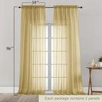 Gold Sheer Curtains for Bedroom Living Room 96 Inches Long 2 Panels, Modern - Image 2