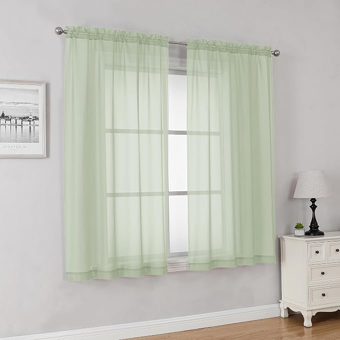 Lecloud Light Green Sheer Curtains 63 Inch Length 2 Panels Set, Elegant Voile - Image 8