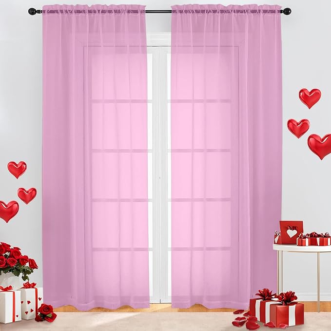 OWENIE Pink Sheer Curtains 96 Inch Length, Elegant Sheer Curtains by OWENIE