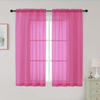 Hot Pink Sheer Curtains for Bedroom Living Room 54 Inch Length 2 Panels Set by WelvetBLK