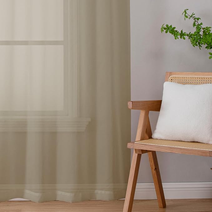 Lecloud Taupe Sheer Curtains 84 Inches Long 2 Panels, Light Filtering Solid - Image 8