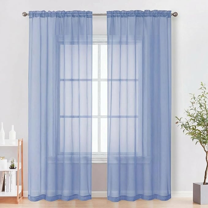 OVZME Sheer Curtains 84 Inches Long 2 Panels Set, Light Filtering Transparent by OVZME