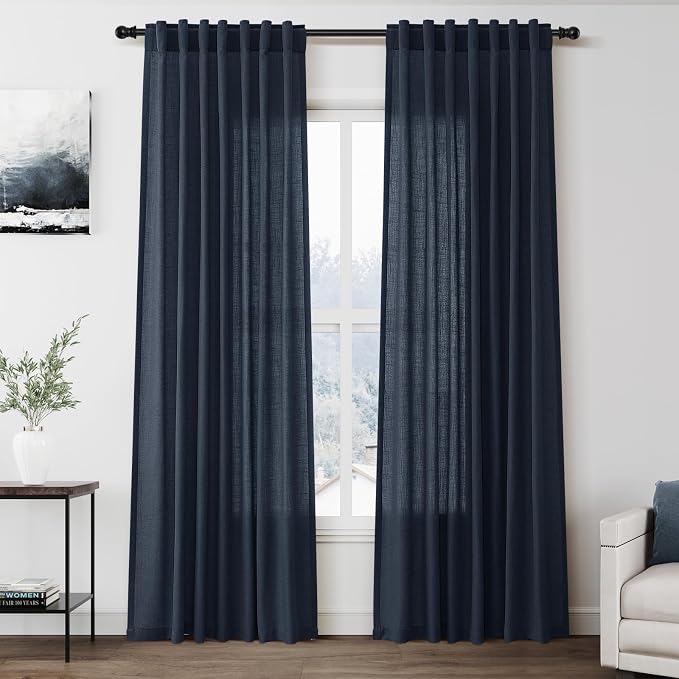 Nanspring Vintage Blue Linen Curtains 84 Inch Length 2 Panels Set by Nanspring