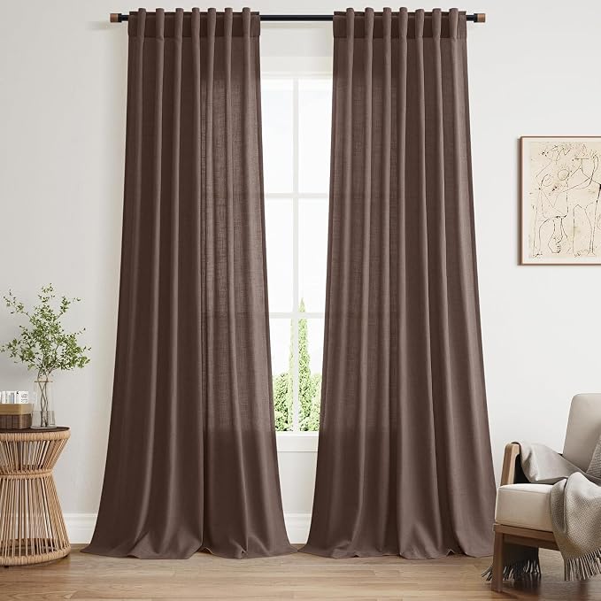 Cappuccino Linen Curtains for Living Room 98 Inches Long Light Filtering Semi by Nanspring