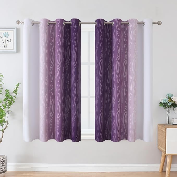 Estelar Textiler Purple and Greyish White Blackout Curtains 45 Inch Length - Image 2