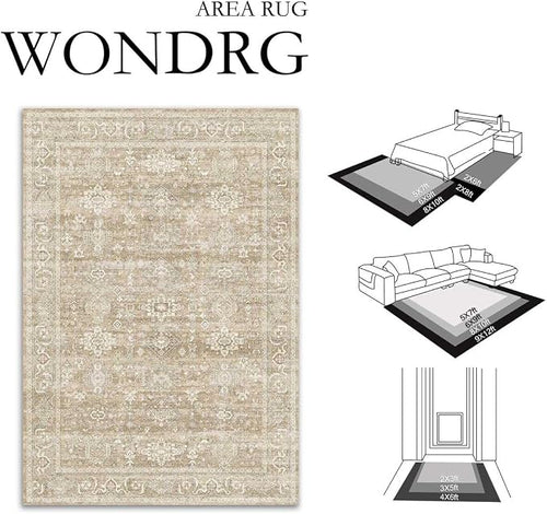 6x9 Washable Area Rug for Living Room Bedroom Vintage Beige Carpet Soft Low - Image 2