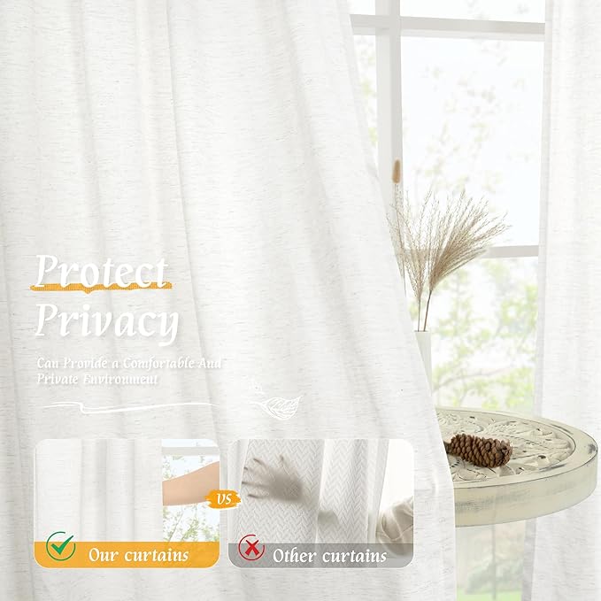 LAMIT Natural Linen Curtains for Bedroom, 84 Inch Length Faux Linen Textured - Image 5