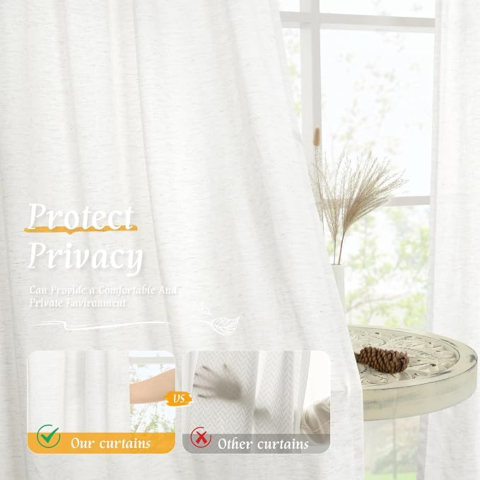 LAMIT Light Filtering 63 inch Length Linen Curtains, Soft Linen Textured Rod - Image 5
